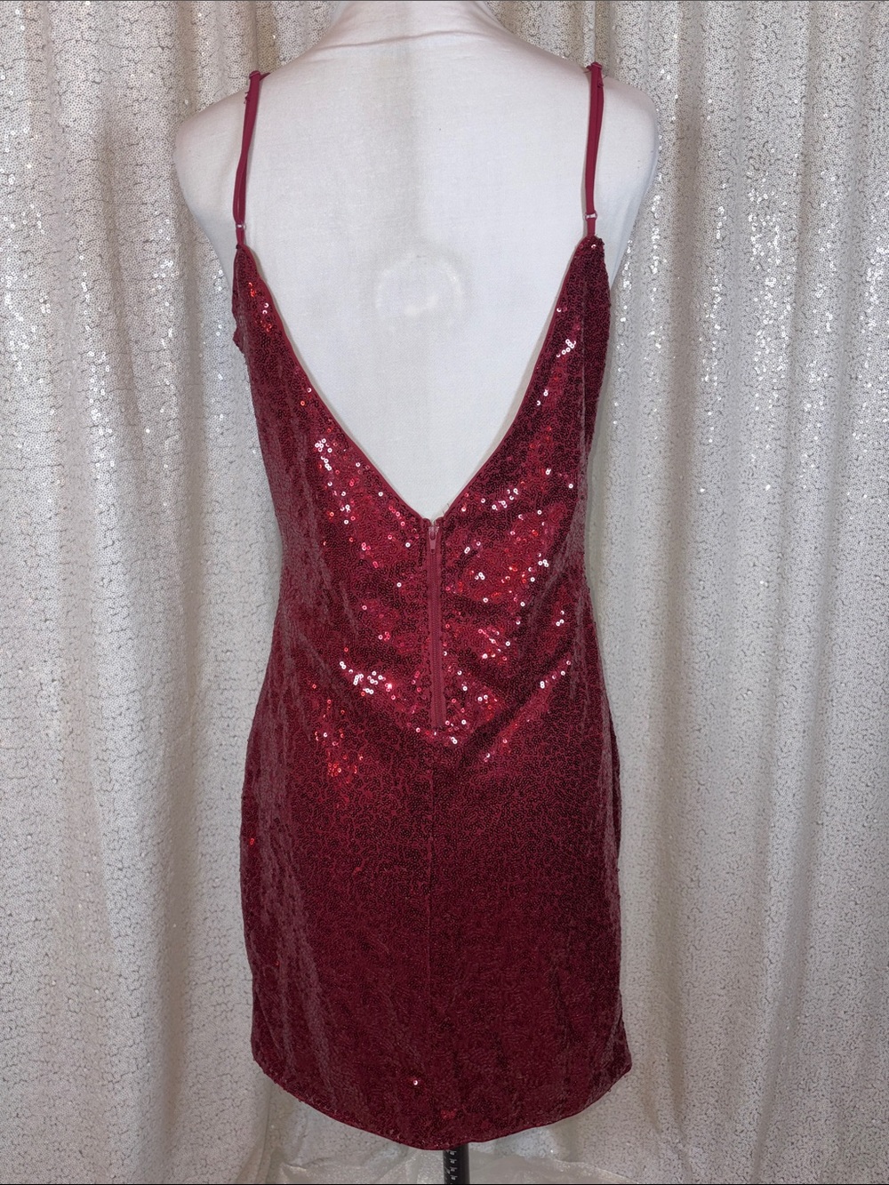 Fashion Nova Red Burgundy Sequin Draped Mini Dress - Picture 3 of 4